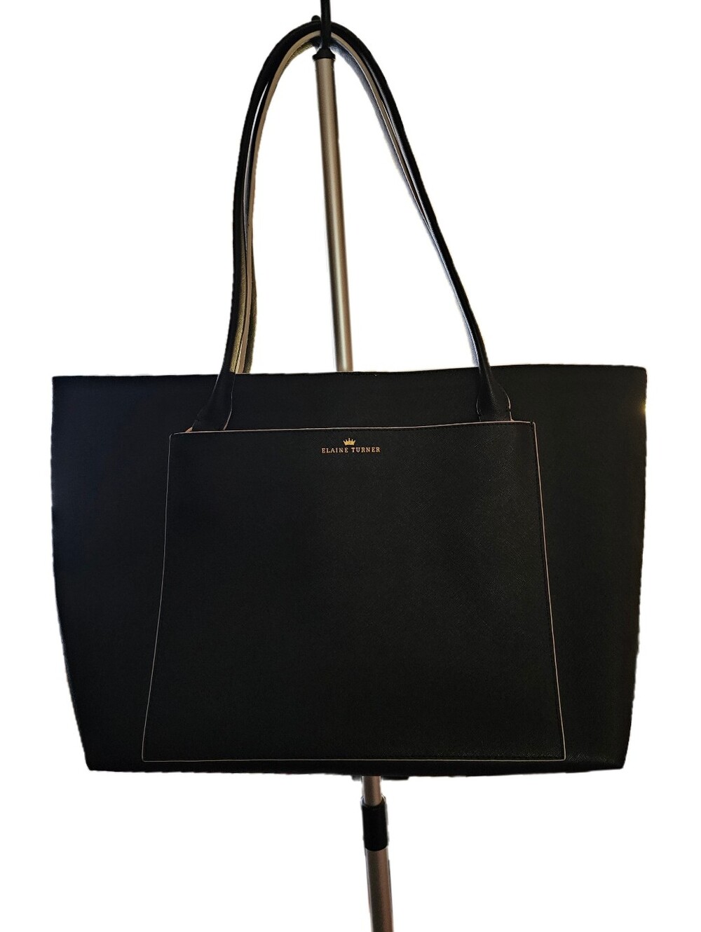 Black Tote Bag From Elaine Turner with Yellow Trim Accent In Great Condition